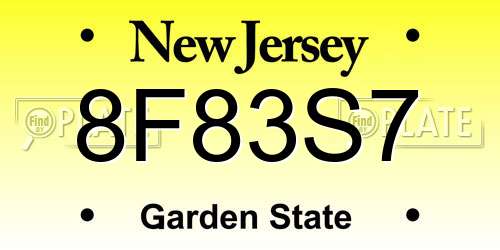 8F83S7 New Jersey License Plate