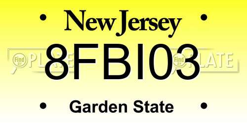 8FBI03 New Jersey License Plate