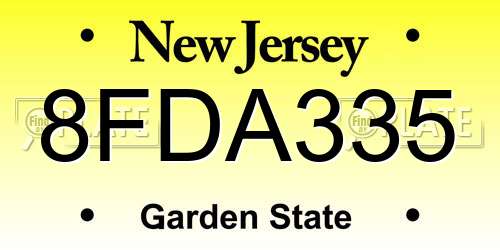 8FDA335 New Jersey License Plate
