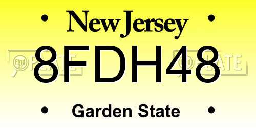 8FDH48 New Jersey License Plate