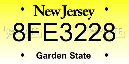 8FE3228 New Jersey License Plate