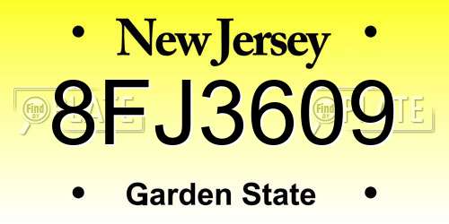 8FJ3609 New Jersey License Plate