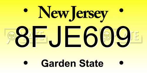8FJE609 New Jersey License Plate