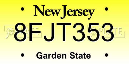 8FJT353 New Jersey License Plate