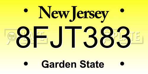 8FJT383 New Jersey License Plate