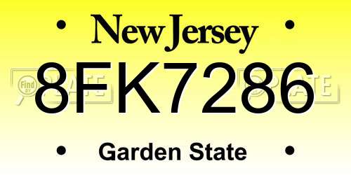 8FK7286 New Jersey License Plate