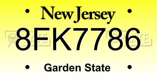8FK7786 New Jersey License Plate