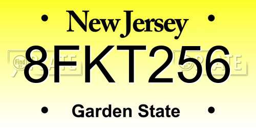 8FKT256 New Jersey License Plate