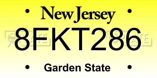 8FKT286 New Jersey License Plate
