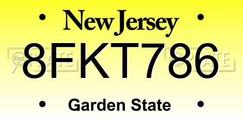 8FKT786 New Jersey License Plate