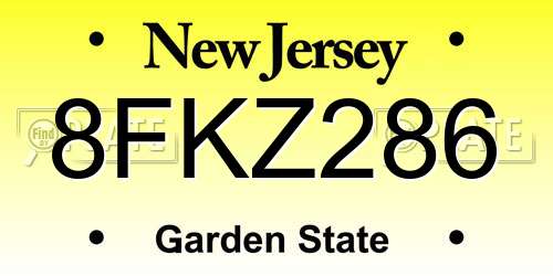 8FKZ286 New Jersey License Plate