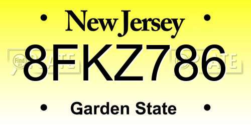 8FKZ786 New Jersey License Plate