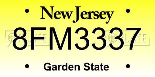 8FM3337 New Jersey License Plate