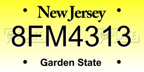 8FM4313 New Jersey License Plate