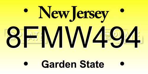 8FMW494 New Jersey License Plate