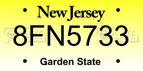 8FN5733 New Jersey License Plate