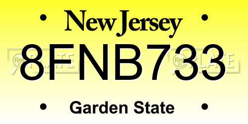 8FNB733 New Jersey License Plate