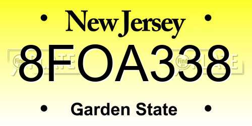 8FOA338 New Jersey License Plate