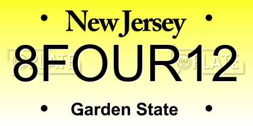 8FOUR12 New Jersey License Plate