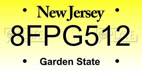 8FPG512 New Jersey License Plate