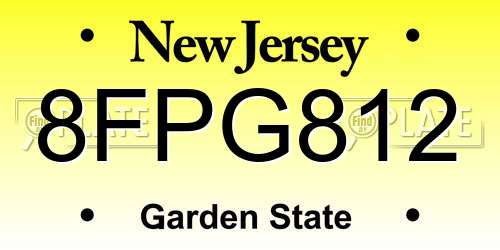8FPG812 New Jersey License Plate
