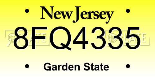 8FQ4335 New Jersey License Plate