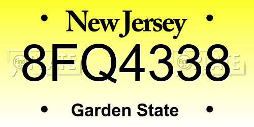 8FQ4338 New Jersey License Plate