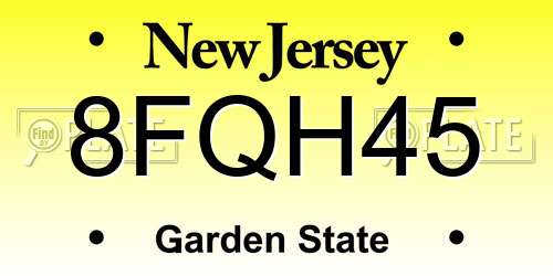 8FQH45 New Jersey License Plate