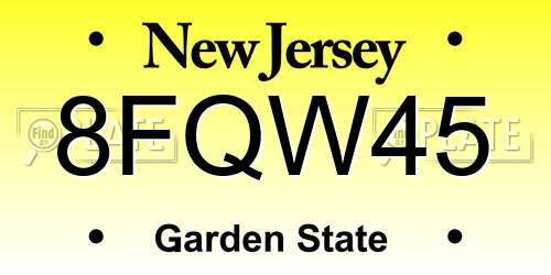 8FQW45 New Jersey License Plate
