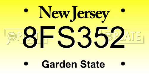 8FS352 New Jersey License Plate
