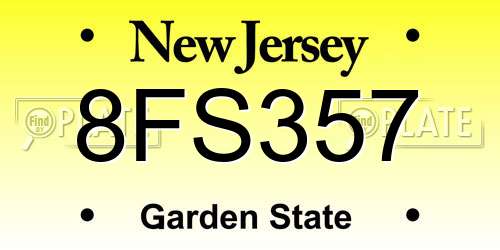 8FS357 New Jersey License Plate