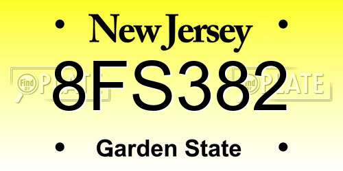 8FS382 New Jersey License Plate