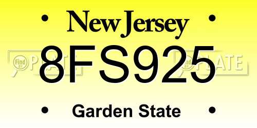 8FS925 New Jersey License Plate