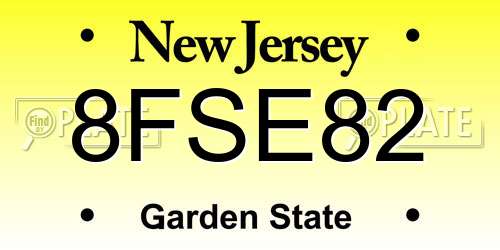 8FSE82 New Jersey License Plate