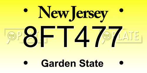 8FT477 New Jersey License Plate