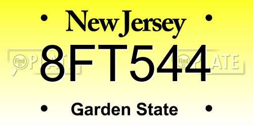 8FT544 New Jersey License Plate