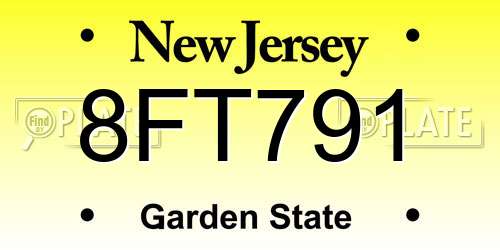 8FT791 New Jersey License Plate