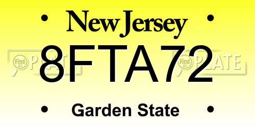 8FTA72 New Jersey License Plate