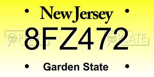 8FZ472 New Jersey License Plate