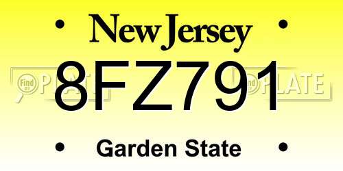 8FZ791 New Jersey License Plate
