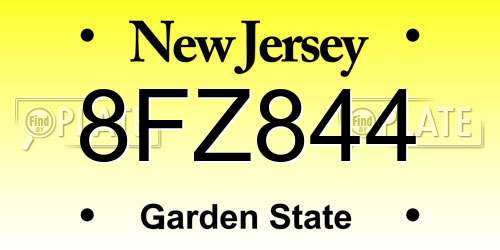 8FZ844 New Jersey License Plate