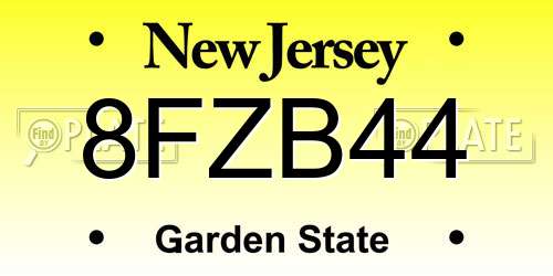 8FZB44 New Jersey License Plate