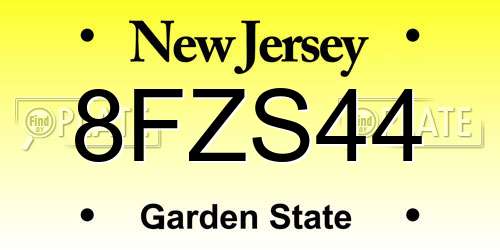 8FZS44 New Jersey License Plate