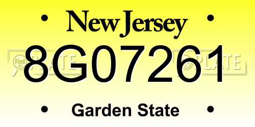 8G07261 New Jersey License Plate