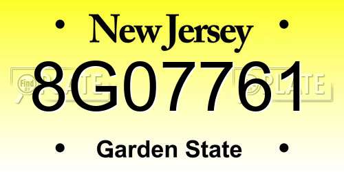 8G07761 New Jersey License Plate