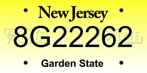 8G22262 New Jersey License Plate