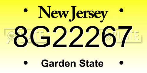 8G22267 New Jersey License Plate