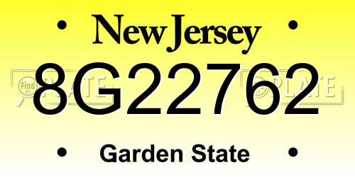 8G22762 New Jersey License Plate
