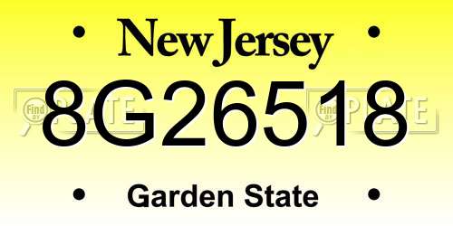 8G26518 New Jersey License Plate