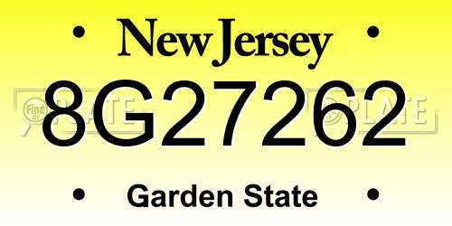 8G27262 New Jersey License Plate